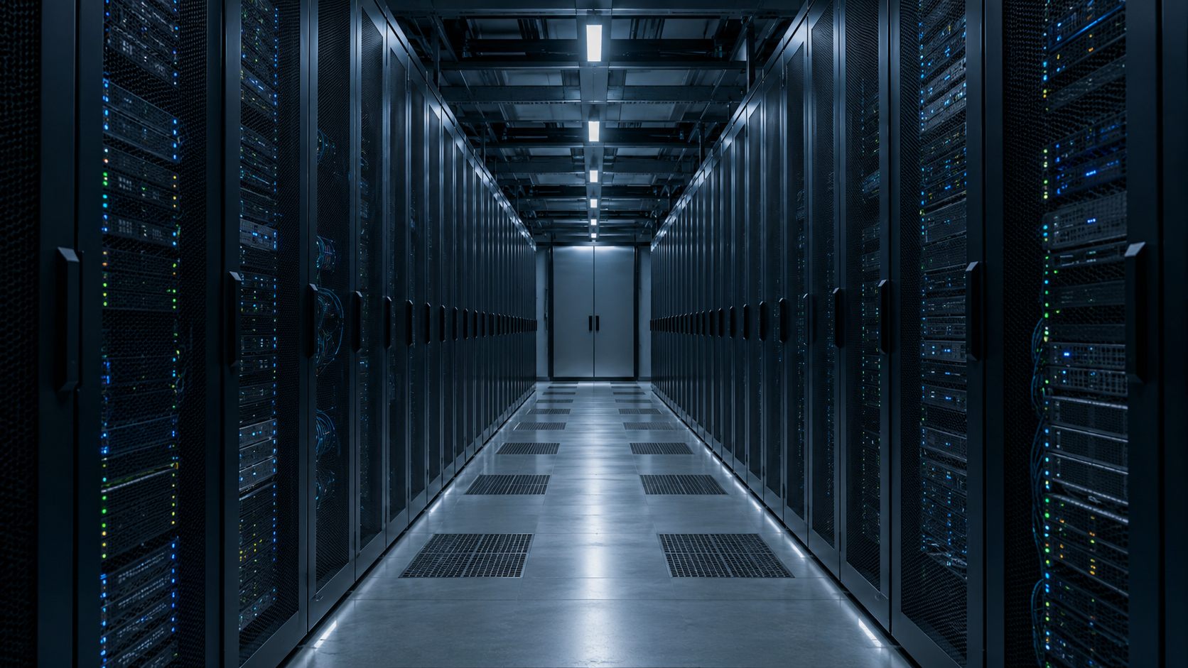 Serverracks in einem modernen Rechenzentrum – KI-generiertes Symbolbild